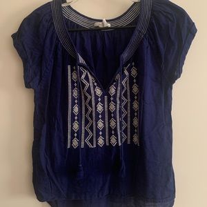 Forever 21 Embroidered Blue Cotton Top